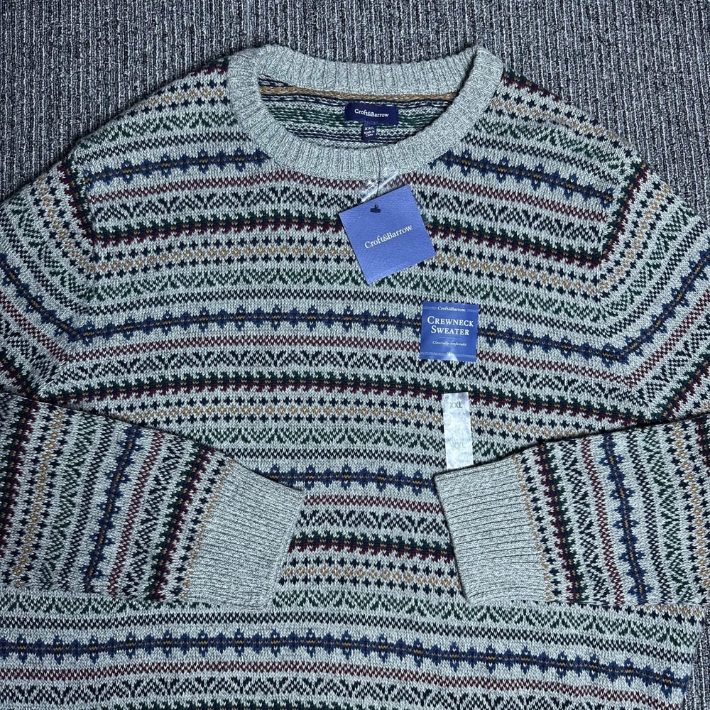 Croft & Barrow Fair Isle Crewneck Sweater Aztec Knit Pullover Classic Fit